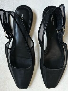 rag & bone Astra Black Mesh Slingback Square-Toe Flats